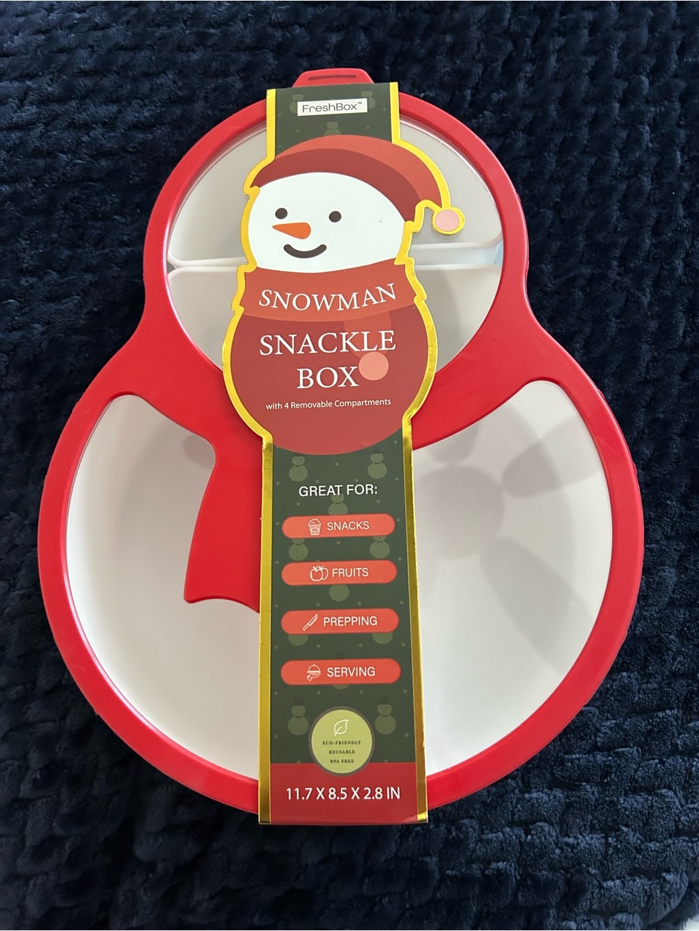 Red Snowman Snackle Tray with 4 Removable compartments